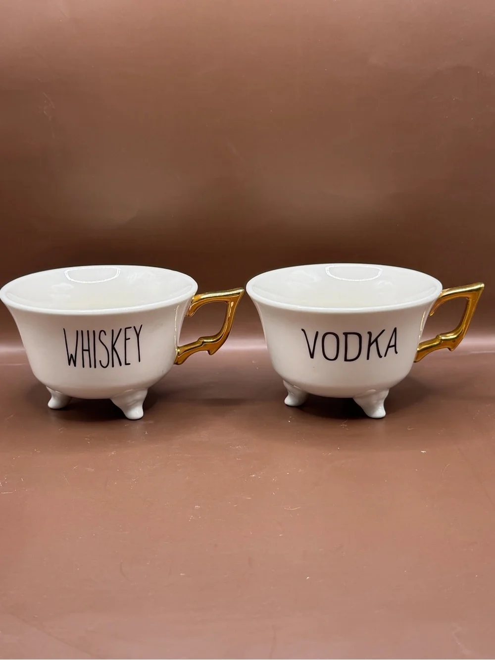 Set of 2 Footed Cups “Whiskey” and “Vodka” Vintage Style Barware